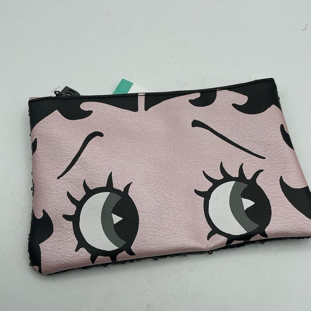 Betty Boop x IPSY Makeup Bag Pink Face Black Sequin Cosmetic Pouch Clutch